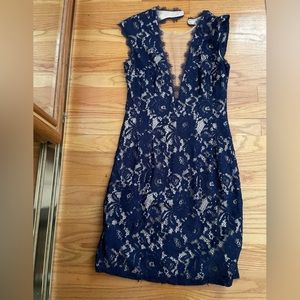 Navy lace aidan mattox dress size 8